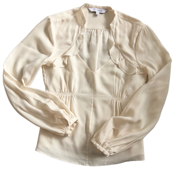 Intermix Cream Silk Blouse with Ruffle Detail Size 2 - Picture 4 of 15